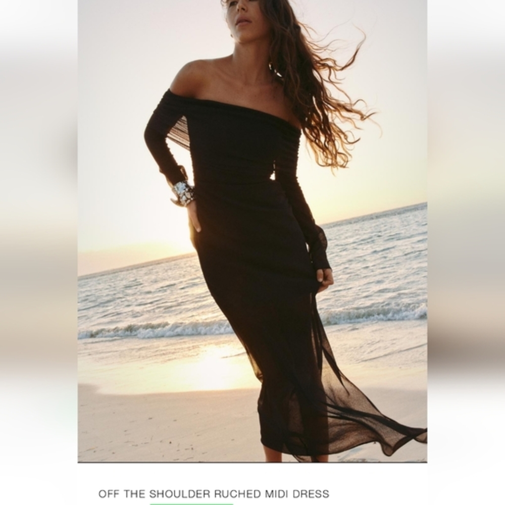 Zara Off the Shoulder Ruched Midi Dress